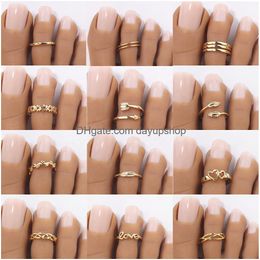 Other Pet Supplies Fashion Toe Ring For Women Girl 18K Gold Plated Jewelry Small Size Adjustable Open Tail Stacking Rings Summer Beach Oth9Z