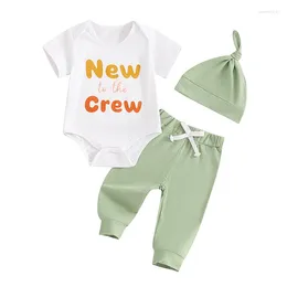 Clothing Sets Born Boys And Girls Outfit Letter Print Short Sleeve Romper Elastic Waist Pants Hat Baby Summer 3 Piece Set