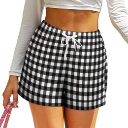 Women's Shorts Black White Plaid Checkerboard Print Oversized Streetwear Elastic Waist Sexy Short Pants Women Y2k Pockets Bottoms