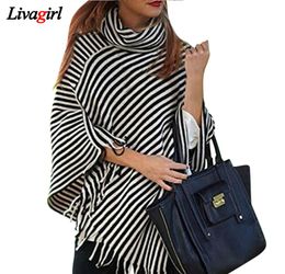 Tassel Ponchos Design Style Striped Scarf High Collar For Women Scarves Top Quality Warm Winter Shawl Capes3593119