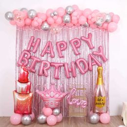 Party Balloons Ladies pink birthday party decoration happy birthday for girls pink tassel birthday banner happy birthday letter balloon