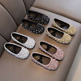 Girl's Princess Glitter Party Shallow Children Ballet Flats 21-36 Elastic Band Four Colors Beautiful Kids Shoes L2405 L2405