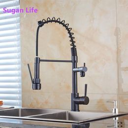Kitchen Faucets 360 Rotation Blackend Spring Faucet Pull Out Side Sprayer Dual Spout Single Handle Mixer Tap Sink