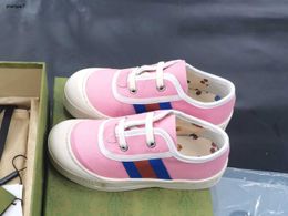 Top tênis de bebê fofo sapato de lona rosa não deslize sapatos de grife infantil tamanho 26-35 outono colorido listra menina sapato nov15