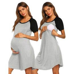 Sleep Lounge 2024 Summer Care Dress 3-in-1 Delivery/Labor/Care Night Fruit Women Pregnant Women Hospital Dress Zipper Breastfeeding Pyjamas d240516