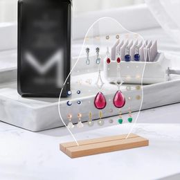 Decorative Plates Creative Shape Acrylic Jewelry Display Rack For Shop With Wooden Base Transparent Earring Ring Necklace Bracelet Holder