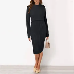 Work Dresses Women Casual Knitted Dress Two Piece Suit Pullover Top And Skirt Bodycon 2 Set Long Elegant Office Lady Jumper Midi