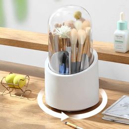 Storage Boxes 1pcs Portable Rotate Makeup Brush Bucket Dustproof With Cover Box Desktop Organiser High-capacity Cosmetic