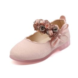 Toddlers Girls Kids Flats Princess With Flowers Bow-knot Soft Glitter Leather Children's Party Wedding Shoes Floral 22-31 L2405 L2405