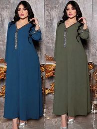 Ethnic Clothing Ramadan Morocco Party Dress Women Muslim Abaya Eid Lace-up Dubai Abayas Diamond Kaftan V Neck Robe Vestidos Turkey Gown 2023 T240515