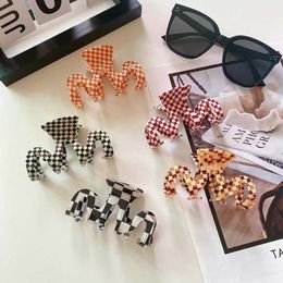 Hair Clips Barrettes Memphis style summer hot hollow multi-color plaid acetic acid hair claw clip for womens warm acrylic accessories