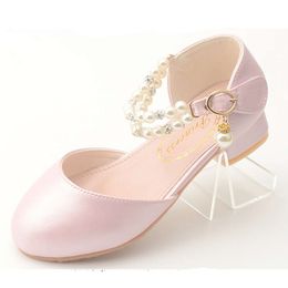 Pink Black White Party Wedding Children's High Heels Girl Shoe Elegan Pearl Princess Dress Girls Heel Shoes Child 2023 New L2405 L2405
