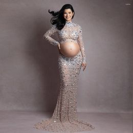 Party Dresses Luxury Sexy Pregnant Women's Pography Dress Shiny Pearl Water Diamond Prom Elastic Fabric Evening Dres