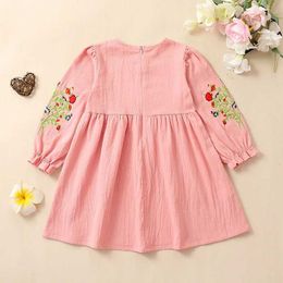 Girl's Dresses Toddler Baby Girls Fall Dress Floral Embroidery Long Sleeve Round Neck A-Line Dress Fashion Kids Clothes