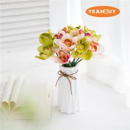 Decorative Flowers 2PCS 6Color Artificial Silk Orchid Flower For DIY Wedding Bridal Bouquet Decor Accesories Home NO VASE