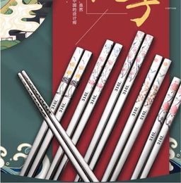 Chopsticks Titanium Plating 316L Stainless Steel Oriental Aesthetic Design Reusable Non-slip Chop Sticks Gifts For Parent