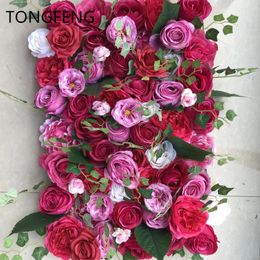 Decorative Flowers Fleurs Artificielles Silk Hydrangea Rose 3D Flower Wall Panel Party Wedding Backdrop Decoration Pink 8pcs/Lot TONGFENG