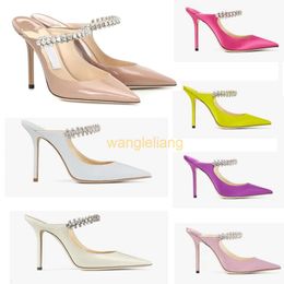 Women Sandal Slipper High Heels London Designer J-m-shoes Bing Crystal Strap Mules Pointy Naked Patent Leather Brand