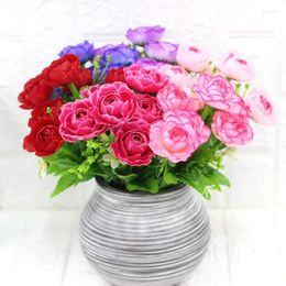 Decorative Flowers Selling Pink Silk Bouquet Artificial Flower 6 Big Head Bud Bride Wedding Home Decoration Artifi Furnishing