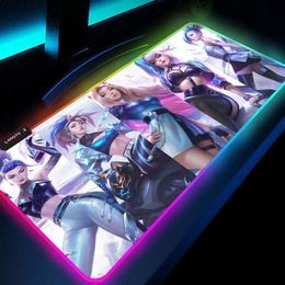 Pc Kawaii Girl Gamer Gaming Decoration KDA League of Legends Seraphine Akali Kayn Lol Ashe Rgb Mouse Pad Led Gamers Accessories Y07117197