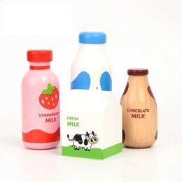 Kitchens Play Food Wooden pretend to play milk bottle kitchen toy role-playing set suitable for preschool children boys Montessori education food toys S24516