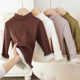 Pullover Childrens Autumn/Winter New Warm T-shirt Mens and Womens Bottom Baby Plush Thick ClothesL240502