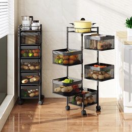 Kitchen Storage Rotating Trolley Cart Shelf 3/4/5 Layers Fruit And Vegetable Basket Rack With Wheels