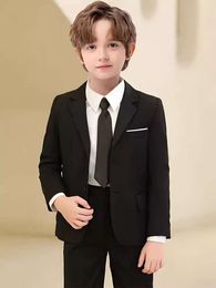 Children Black Wedding Suit Teenager Kids Piano Ceremony Tuxedo Dress Flower Boys Photograph Blazer Party Performance Costume