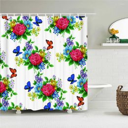 Shower Curtains Beautiful Flower Curtain Butterfly Bird Print Bathroom Polyester Fabric Home Decor Bathtub Divider With Hooks