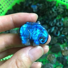 Decorative Figurines Natural Hand Carved Labradorite Elephant Statues Crystal Animal Cute Caving Figurine For Christmas Gift