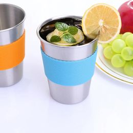 Cups Saucers 2pcs 350ml Stainless Steel Beer Cup Unbreakable Drinking With Silicone Sleeve (Light Blue And Orange Sle