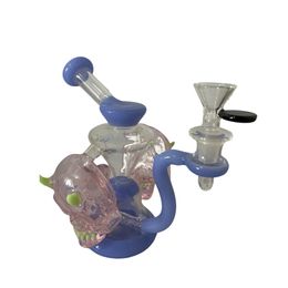 Skull Glass Unique design Dab Rig recovery pipe bubbler on-line penetrator pipe Thick glass oil rig tobacco with 14mm bowl