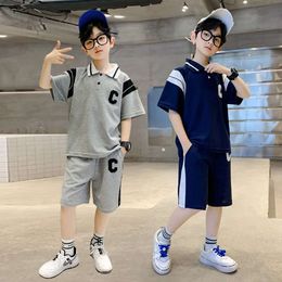 Summer Boys' Clothes Short-sleeved Polo Shirt + Three-quarter Pants Loose Shorts Fashionable Two-piece Set for Casual Outer Wear L2405