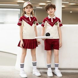 School Uniform Primary School English Style Summer Childrens Short Sleeve sports wear set kids Kindergarten Garden Uniforms 240516