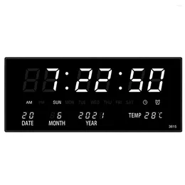 Wall Clocks LED Perpetual Calendar Electronic Clock Digital Alarm Hourly Chiming Temperature Table Home White