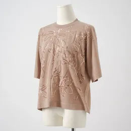 Women's T Shirts Women 2024 Early Spring Sequined Linen Knitted Versatile Short-sleeved T-shirt