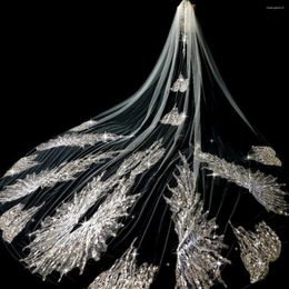 Bridal Veils Sparkling Wedding Veil One-Layer With Comb Cathedral Lace Appliques 350cm Length 250cm Width Big Size