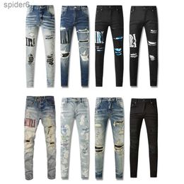 Designer Mens Jeans High Street Star Patch Womens Star Embroidery Panel Trousers Stretch Slim-fit Pants Men AVWH