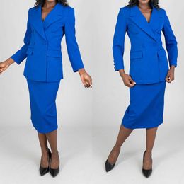 Blue Women Skirts Suits 2 Pieces Custom Made Slim Fit Double Breasted Mother Of Bride Blazer Graduation Ceremony Attire Wear