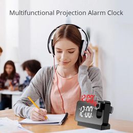 Clocks Accessories LED Digital Projection Alarm Clock Electronic With Time Projector Bedroom Bedside Black