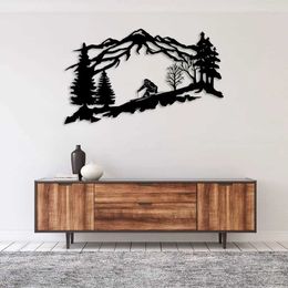 Decorative Objects FigurinesMetal Skier Wall Art Mountain And Trees Themed Decor Ski Lover Gift Home metal wall hanging H240516
