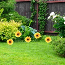 Decorative Flowers 5 Pcs Stake Sign Decor Sunflower Lawn The Insert Outdoor Ground Ornaments Metal Stable Garden