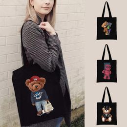 Storage Bags Women Canvas Shoulder Bag Ladies Casual Handbag Bear Series Foldable Eco Shopping Reusable Large Capacity Beach