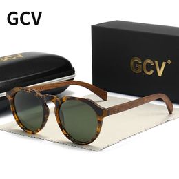 GCV Brand Advanced Walnut Wood Hawksbill Leopard Grain Frames Ultralight Sunglasses Men Women Female Polarised Delicate Fashion 240515