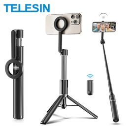 Selfie Monopods Telesin magnetic selfie stick tripod with remote Magsafe phone holder suitable for iPhone 14 13 12 Pro Max vertical shootingB240515