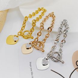 Fashion Women Bracelets Chains Designer Bracelet Chain Stainless Steel With Cubic Zirconia Heart Pendant Gold Silver Rose Gold Colour AL001