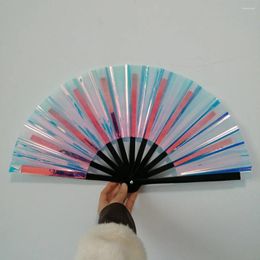 Decorative Figurines Gradient Colourful Laser Colours Hand Fan Fans Large Size Bamboo Handle Dancing PVC Tai Chi Party