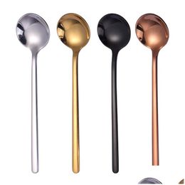 Spoons Stainless Steel Round Metal Long Handle Coffee Scoop Household Milk Honey Mixing Spoon Kitchen Bar Tableware Drop Delivery Ho Dhdnn