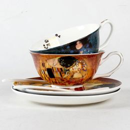 Mugs Creative European Bone China Coffee Cup Suit Simple Afternoon Tea Gustav Klimt Art Paintings