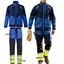 Reflective Safety Work Clothing For Men High Visibility Work Jacket And Hi Vis Pants Set Workshop Mechanical Repairmen Uniforms 240513